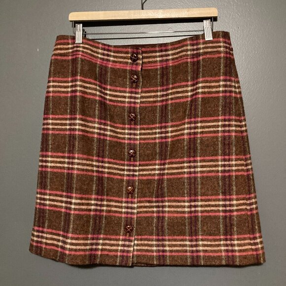 Talbots Women’s Size 14 Plaid Brown Pencil Skirt Wool Lined Buttons - Picture 1 of 5